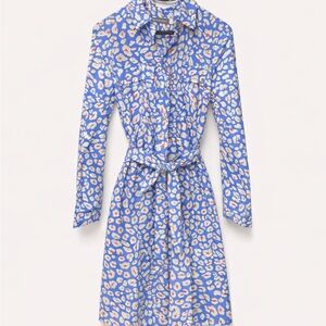 Mint Velvet Blue Leopard Print Shirt Dress | Size 12 | Belted